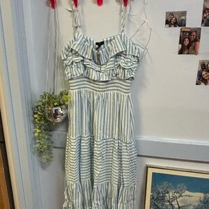 Aqua Blue and White Ruffled Tiered Sundress